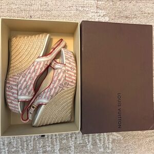 Louis Vuitton Red Espadrille Wedge Sandals
